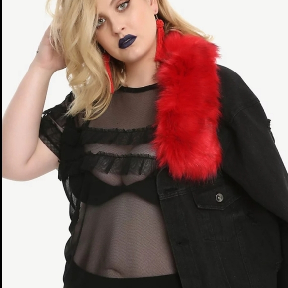 Fur Distressed Denim Jacket - Picture 1 of 4